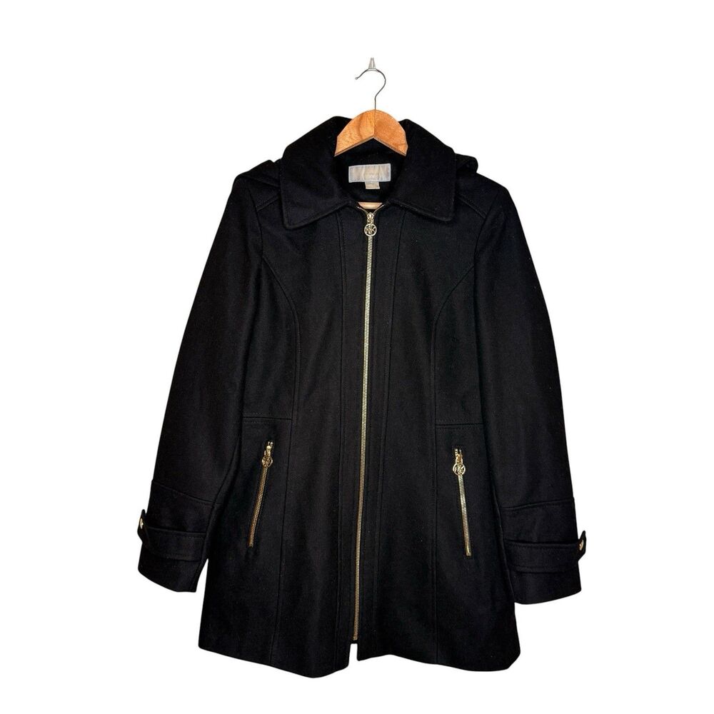 Michael Kors Women’s Coat Jacket Size 8 Wool Blend Black Full Zip Hooded